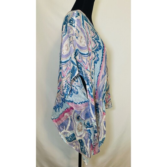Chico's 100% Linen Poncho Pastel Paisley Boho Top Oversized Women's S/M - Picture 4 of 12